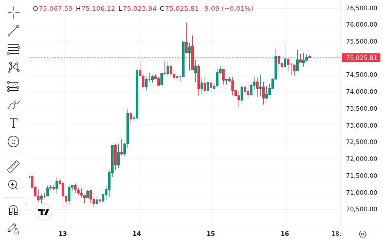 CoinMarketCap price chart for Bitcoin rally is taking a breather near $75,000. Onchain data shows why