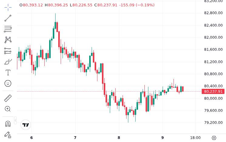 CoinMarketCap price chart for Bitcoin Price Tops $80,000