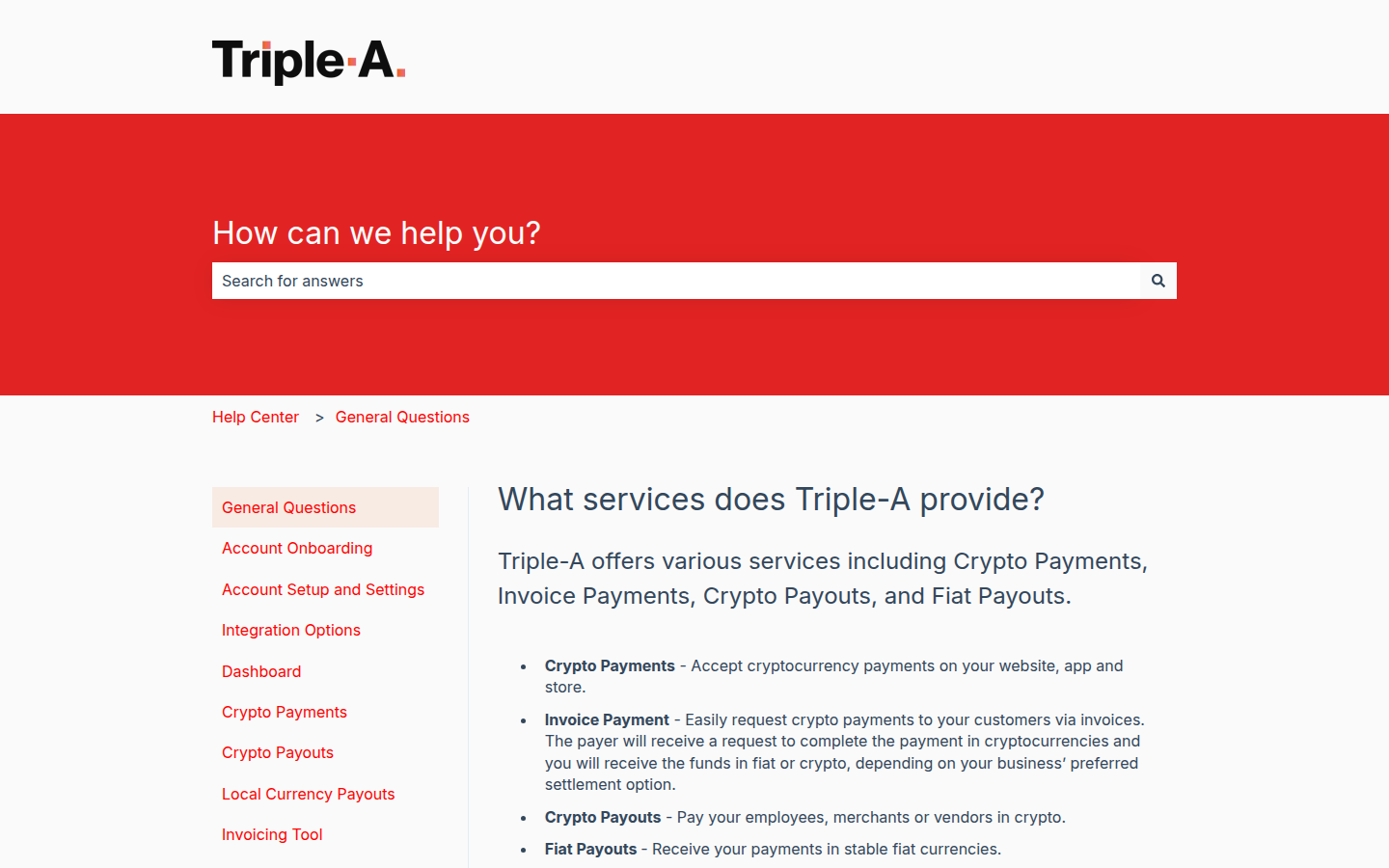 Triple-A services documentation screenshot