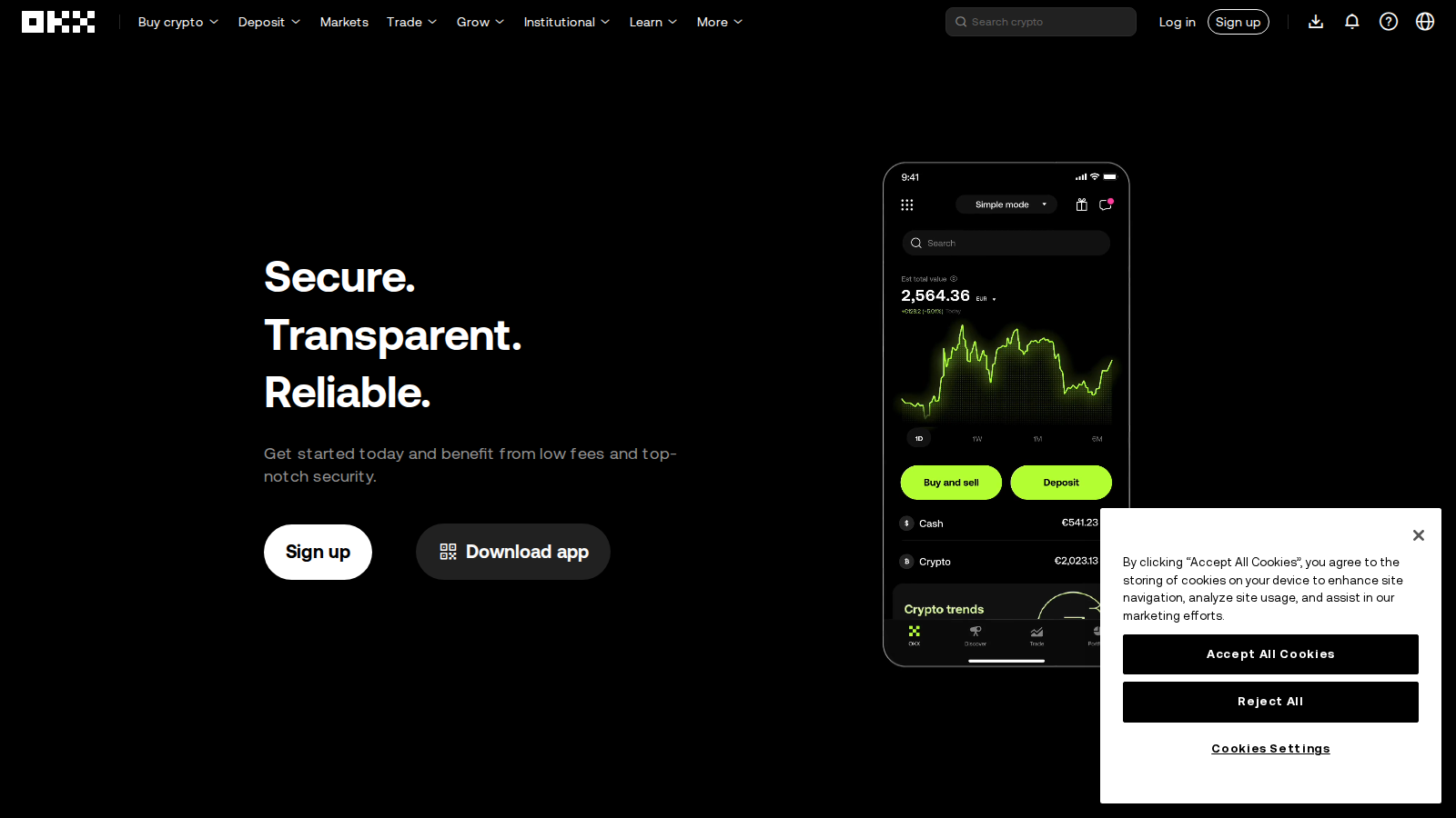 OKX homepage captured during our July 2026 review of crypto exchanges relevant to Vietnam users.
