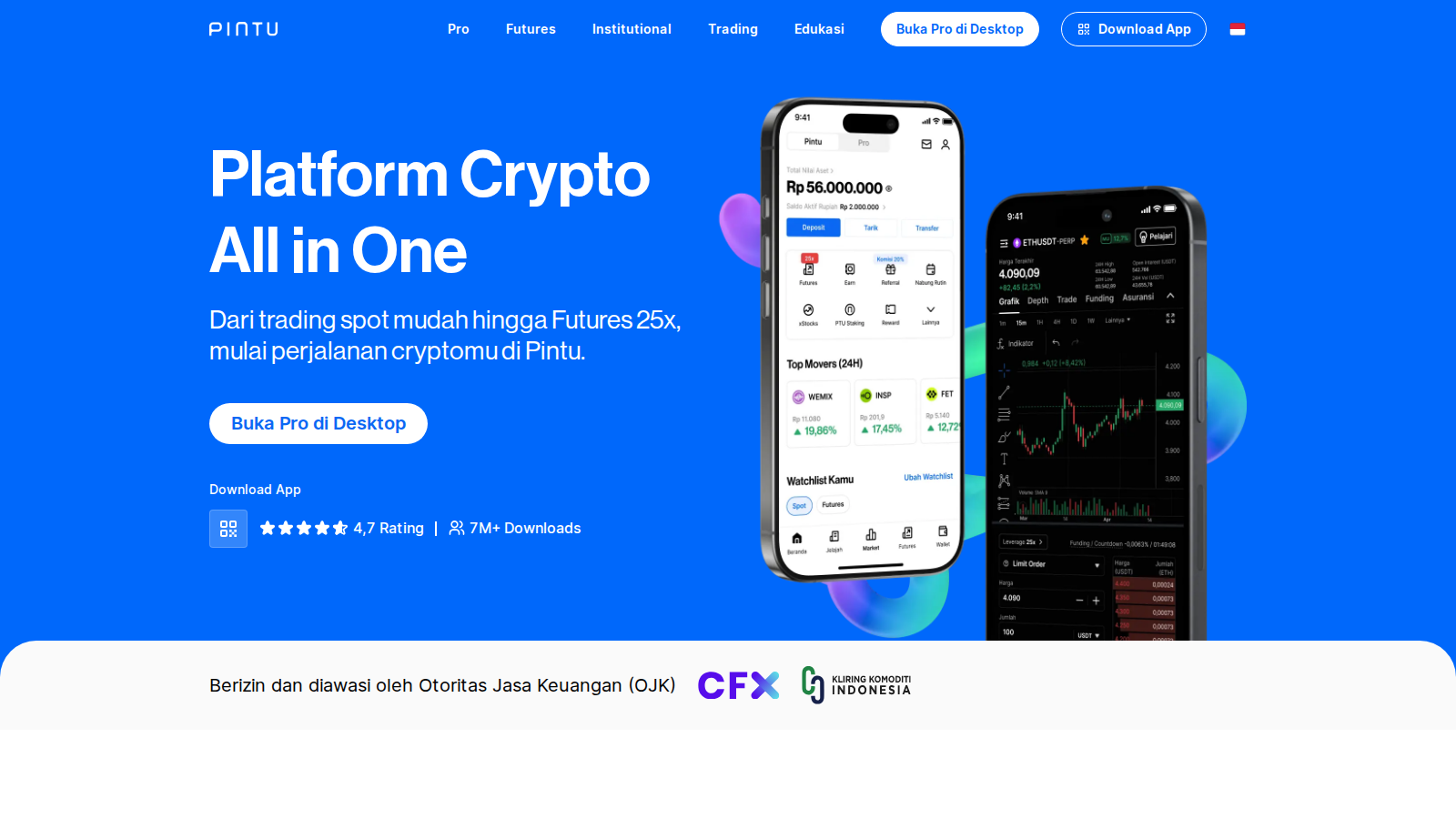 Pintu homepage captured during our July 2026 review of crypto exchanges in Southeast Asia.