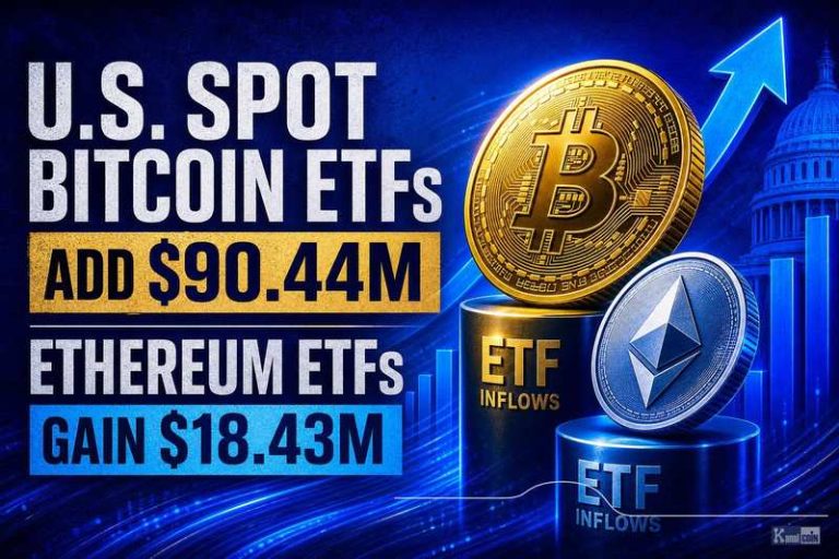 U.S. Spot Bitcoin ETFs Add $90.44M; Ethereum ETFs Gain $18.43M