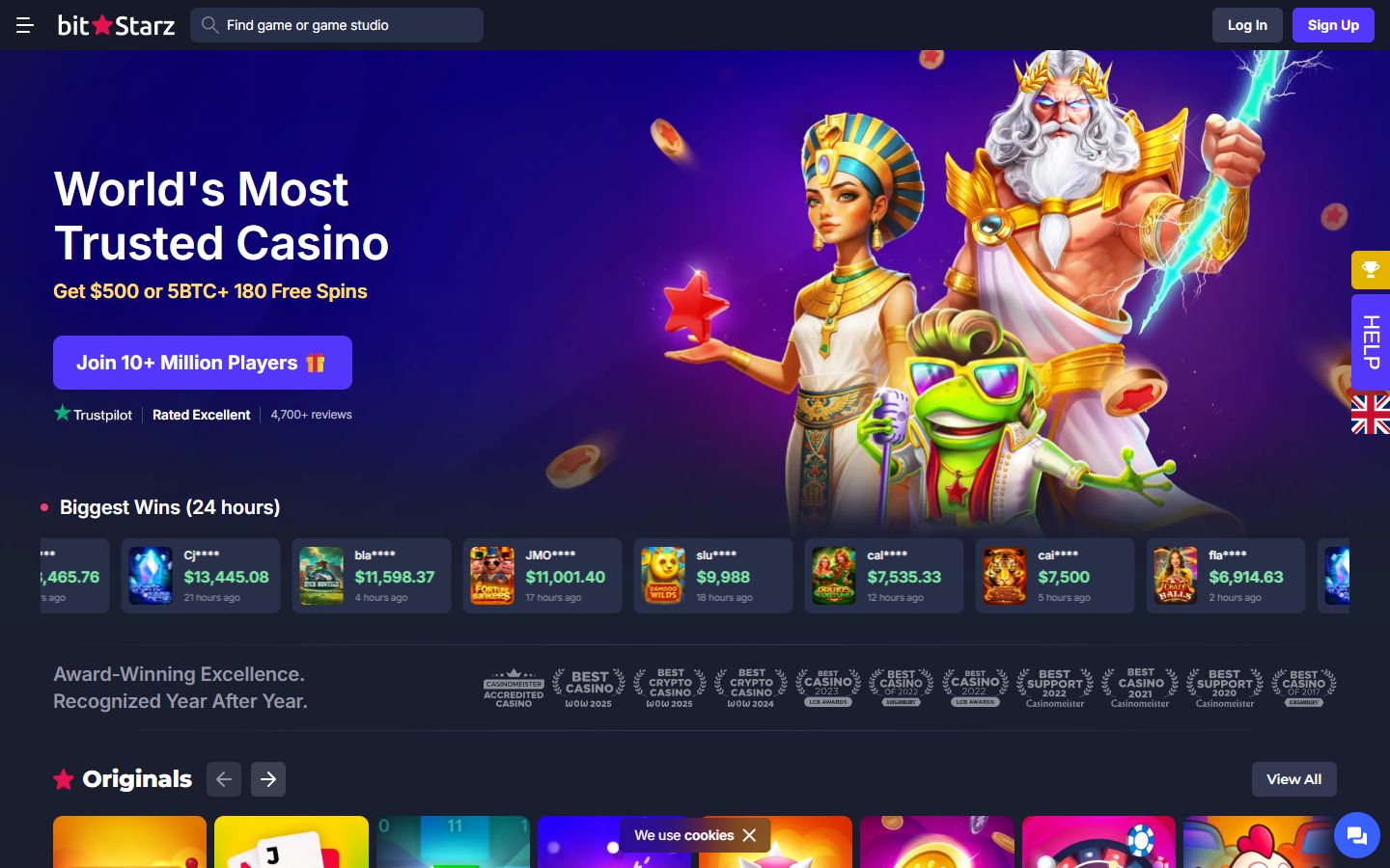 BitStarz crypto casino game lobby showing provider filter and VIP tier options