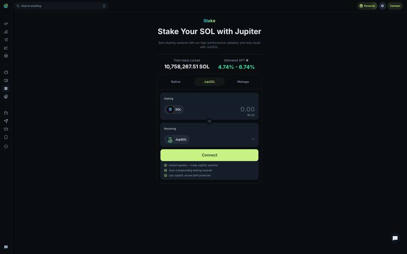 Jupiter JupSOL stake screen after selecting the liquid-staking tab