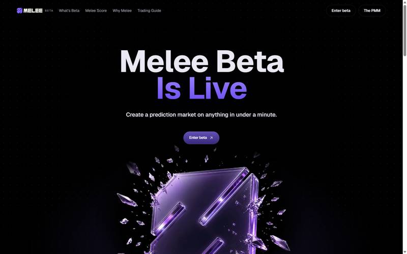 The Melee markets page, active prediction markets sorted by prize poo